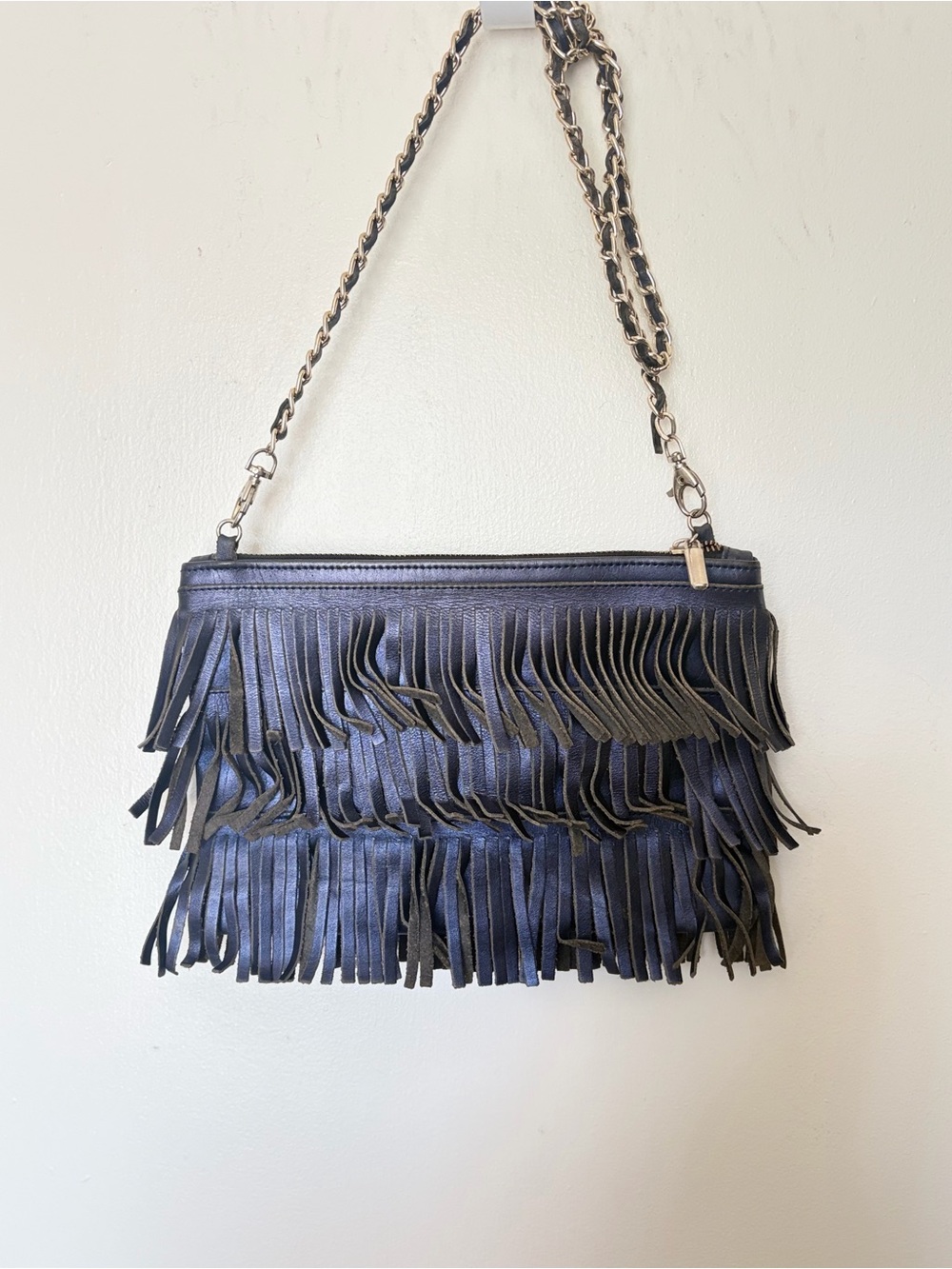 Fringed Crossbody Shoulder Bag in Dark Blue